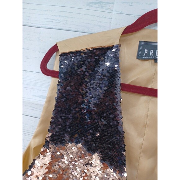 Pronti Collection By Phita Vest Black Gold Tan Sequined Sz L Embellished - Picture 3 of 10